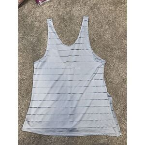 Athleta Max Out Chi Athletic Side Tie Tank Top Blue Sheer Stripe Size Med #186